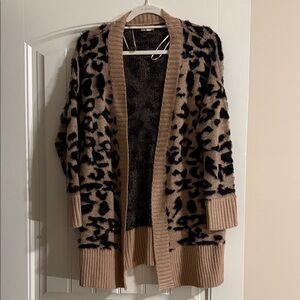Debut Black and Pinkish Tan Animal Print Cardigan